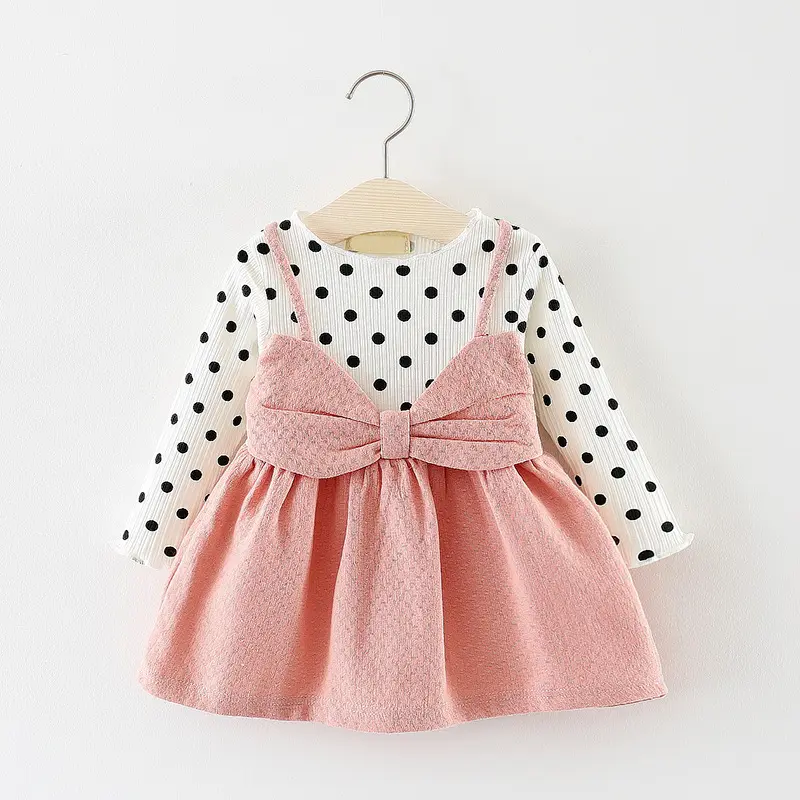 Children Girls Dress Fashion Baby Dress With Bow Spring秋Kids Girl Cotton Clothing Dot Long長袖Princess Dress