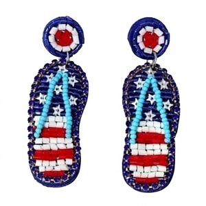 Boucles d'oreilles pendantes à perles motif drapeau américain patriotique, style bohème pour femme, bijoux de fête, perles en verre - Product Image 1