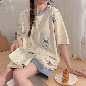 Pigiama da donna estivo a maniche corte e pantaloncini, set sottile, ideale <span class=keywords><strong>per</strong></span> dormitori studenteschi, stile cartone animato, <span class=keywords><strong>per</strong></span> live cross-border. - Product Image 5