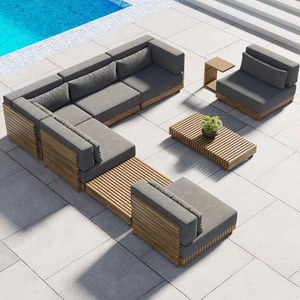 Meubles en teck modernes à prix avantageux avec coussins, ensemble de canapés pour salon, patio, hôtel, canapé d'extérieur modulaire pour jardin - Product Image 1