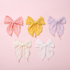 Pinces <span class=keywords><strong>à</strong></span> cheveux en coton et lin, faites <span class=keywords><strong>à</strong></span> la main, pour bébé fille, nœud papillon, grande taille, dentelle brodée, fleur, Clips pour cheveux de bébé - Product Image 5