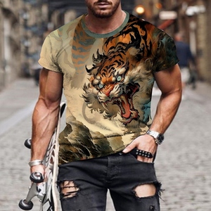 Stock de T-shirts à manches courtes personnalisables en polyester avec impression et motif de dragon tigre T-shirts à la mode pour hommes <span class=keywords><strong>XXL</strong></span> - Product Image 3