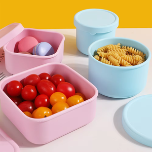 Contenedor de Alimentos de Silicona Bento 250 ml 600 ml Libre de BPA, a Prueba de Fugas, Apto <span class=keywords><strong>para</strong></span> Microondas, Reutilizable con Tapa <span class=keywords><strong>para</strong></span> Preparación de Comidas, Lonchera - Product Image 2