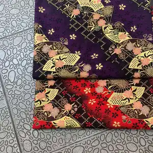 Penggemar Gaya Jepang Katun Murni Metalik Cetakan Kain Katun Bunga Berkilau untuk Rumah Tekstil Pakaian Kimono