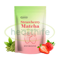 Poudre de thé vert matcha saveur fraise OEM, boisson instantanée en sachet, poudre de matcha fraise en boîte