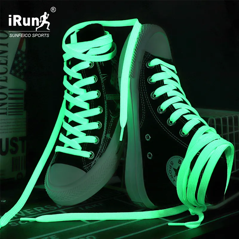 iRun Wholesale polyester Colorful Glowing In The Dark Shoe Lace fashion fluorescent shoe laces Luminous Shoelace