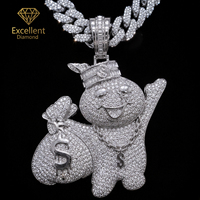Colgante de Moissanita Personalizable de Plata 925 Hecho a Mano, Diseño de Dibujos Animados, Estilo Urbano Hip Hop para Hombre, Uso Diario