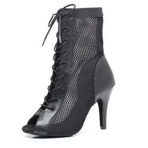 Bottes de <span class=keywords><strong>danse</strong></span> à talons hauts confortables de qualité supérieure dernières nouvelles chevilles et chaussons <span class=keywords><strong>jazz</strong></span> à lacets en maille noire - Product Image 2
