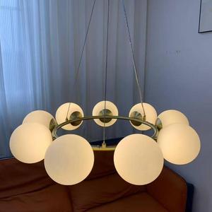Lustre circulaire de luxe en fer et verre, 12 lumières, avec globes en verre laiteux, <span class=keywords><strong>suspension</strong></span> pour hôtel, villa, salon, salle à manger, décoration intérieure - Product Image 6