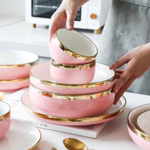 Керамическая миска в скандинавском стиле с розовым золотым краем, тарелка для стейка, ложка для рыбы, посуда, фарфоровая посуда с индивидуальным принтом - Product Image 2