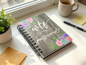 Quaderno a Spirale con Motivo Floreale e Finitura Effetto Legno Rustico, Diario per Password e Testo <span class=keywords><strong>Corsivo</strong></span>, per Casa e Ufficio, Vendita all'Ingrosso - Product Image 1