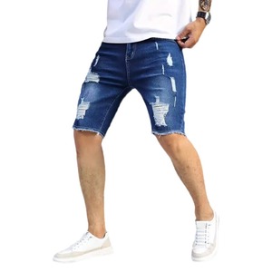 Pantalones cortos de mezclilla ajustados rasgados masculinos de verano al por mayor - Product Image 1