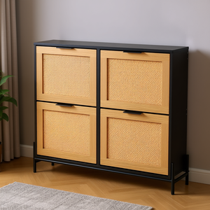 Mueble de Almacenamiento para Entrada Estrecha con 4 Cajones, Organizador de Zapatos de Ratán, Patas de Metal, Madera Clara, Modelo de Armario Delgado - Product Image 2