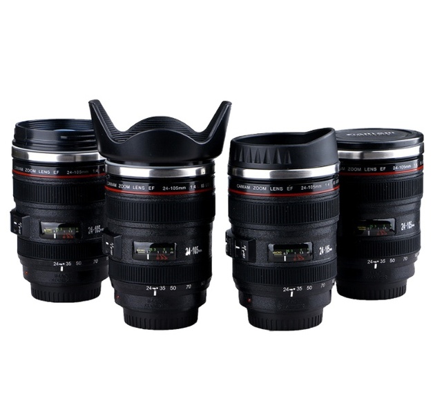 Black Double Wall 3d Insulated Mug Funny Stainless Steel Water Container Mugs Travel Camera Lens Coffee Mug