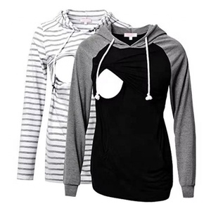 NZMAN Lot de 2 Chemises <span class=keywords><strong>d</strong></span>'<span class=keywords><strong>allaitement</strong></span> à manches longues avec capuche, Haut <span class=keywords><strong>d</strong></span>'<span class=keywords><strong>allaitement</strong></span>, Sweat-shirt gris rayé/gris raglan, Tricoté, Lavage en machine - Product Image 1