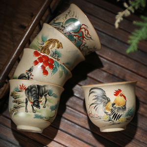 Hand-painted Exquisite Zodiac Ceramic Retro Chinese Handmade Tea <strong>Cup</strong> <strong>Set</strong> - Product Image 3