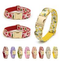 Op maat gemaakte gepersonaliseerde polyester hondenhalsband en tuigje set, fruit- en bloemenprint, Instagram-stijl, verstelbaar, wasbaar, eigen label voor