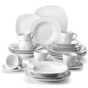 Lot de 32 pièces de vaisselle jetable en céramique de luxe moderne, bols, tasses, assiettes, pour enfants, maison, pique-nique, restaurants - Product Image 1