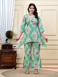 Diseñador indio rayón impreso Formal estirable de secado rápido sin arrugas Kurtis Palazzo vestido Casual cómodo y elegante - Product Image 3