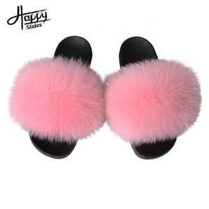 Happyslides sandali di peluche vera pelliccia di <span class=keywords><strong>visone</strong></span> diapositive 2023 grandi diapositive di pelliccia Bulk donne pantofole pelose Logo diapositive di pelliccia blu - Product Image 4