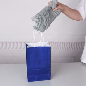 KM 26*12*33cm Wholesale Flat Bottom 120gsm Navy Blue Kraft Tote Paper Gift Bags for Coffee Shop - Product Image 4