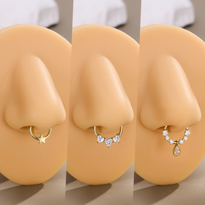 Toposh Fine <span class=keywords><strong>Or</strong></span> massif 14K 9K avec Zircon cubique transparent, Piercing Labret, Cartilage, Tragus, Daith, Segment Ring, Clicker, Anneau de <span class=keywords><strong>nez</strong></span>, Bijou de piercing - Product Image 6
