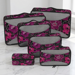 Ensemble de 6 organiseurs de voyage avec motif floral rose, doublure en maille et fermeture éclair, sacs de voyage et cubes de compression - Product Image 1