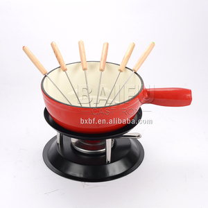 Ensemble de fondue en <span class=keywords><strong>fonte</strong></span> <span class=keywords><strong>émaillé</strong></span>e de 2 pintes, pot à fondue pour faire fondre le fromage, support en métal avec fourchettes en <span class=keywords><strong>acier</strong></span> inoxydable et brûleur - Product Image 2