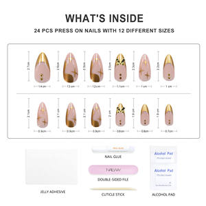 24 Stuks Goud Franse Tip Pers Op Nagels Amandel Nep Nagels Ster Volledige Cover Franse Goud Kunstnagels Decoratie Voor Vrouwen - Product Image 4