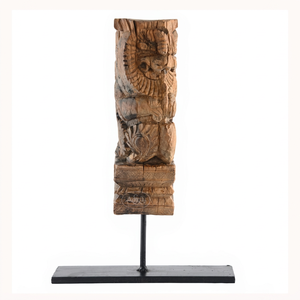 Support décoratif vintage en bois sculpté sur socle en fer pour table, console, table basse, meuble de salon ou chambre à coucher - Product Image 1