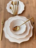 Service de table moderne en porcelaine fine avec incrustations dorées, 24 pièces, pour 6 personnes, compatible lave-vaisselle