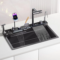 Nouveau design et évier en acier évier de cuisine à bol unique avec porte-couteau évier de cuisine cascade en nid d'abeille intégré dans le support mobile