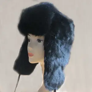 XJ-Sombrero de piel de conejo esponjoso y cálido para mujer, gorro de invierno con orejera de pelo ruso, diseño OEM