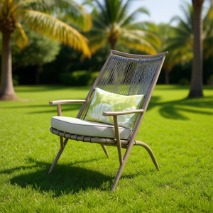 Lettino Prendisole Reclinabile Homeera L66xW83xH95cm in Legno Naturale e Rattan Giallo-Grigio, Arredo da Esterno con Cuscino - Product Image 2