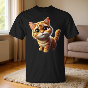 Adorable camiseta con diseño de gatito naranja, color negro, unisex, talla para adultos - Product Image 3