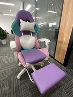 Chaise de jeu LED avec bande lumineuse RGB rose et bleue, style racing, ergonomique, inclinable, avec repose-pieds, appui-tête, support lombaire et base pivotante