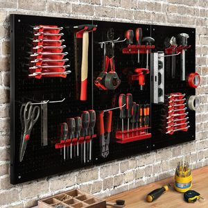 <span class=keywords><strong>Panel</strong></span> de <span class=keywords><strong>Herramientas</strong></span> Metálico Ajustable con Ganchos - Sistema de Almacenamiento Multifuncional con Tablero Perforado para el Hogar y el <span class=keywords><strong>Taller</strong></span> - Product Image 5