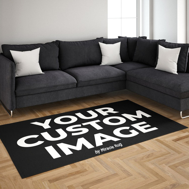 Your Black Text Rug Custom Size and Printing Logo Area Rug Living Room Bedroom Carpet Rectangular Floor Mat