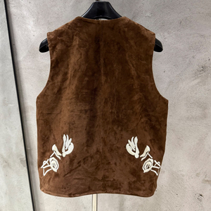 <span class=keywords><strong>Chaleco</strong></span> de Gamuza con Bordado de Rosas Vintage para <span class=keywords><strong>Mujer</strong></span>, Cuello en V, Bordado Floral, Gamuza Genuina - Product Image 2