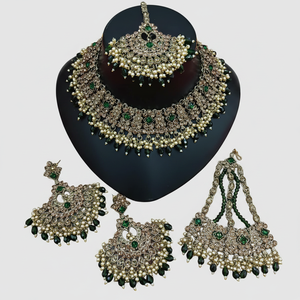 Conjunto de Collar y Aretes de Novia Étnicos Chapados en Oro, Maang Tikka, Joyería Hecha a Mano de Moda para Boda y Compromiso - Product Image 2