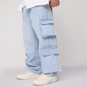 Men's Loose <b>Denim</b> Trousers Multi-Pocket Plus Size Hip Hop Winter Jeans with Light Wash Cotton <b>Material</b> ODM Supply - Product Image 2