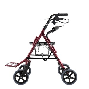Foldable Portable <b>Walker</b> With Seat And Basket For Elderly Aluminum Alloy 4 Wheel <b>Rollator</b> Red And Blue - Product Image 4