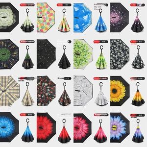 Custom Logo <b>Windproof</b> Double Layer Oversize <b>Umbrella</b> Inverted Reverse Upside Down C-Shaped Handle Rain <b>Umbrella</b> - Product Image 4