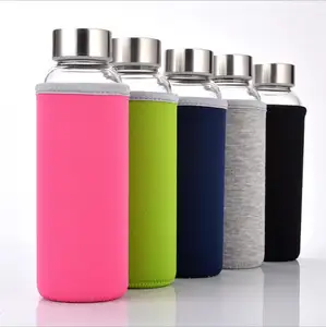 Botella de agua de vidrio personalizada con funda de neopreno, 300ML, 400ml, 500ml, precio barato