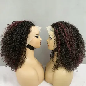 Swiss Lace 13 By 4 Full Frontal Wig Pixie Curl P1B/99J Color 14 Inches Bob Style Short Wig Supplier For Black Woman