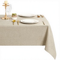 Nappe rectangulaire beige unie en lin non tissé Haushead, lavable, imperméable et résistante aux taches pour repas en extérieur