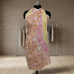 Sarong paréo asymétrique croisé en coton floral fait main pour femme, style traditionnel d'été Asie-Pacifique, sans manches - Product Image 1