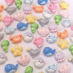 100 개 새로운 귀여운 수지 게 바다 말 물고기 바다 별 플랫 백 장식 보석 만들기 매니큐어 헤어 웨어 액세서리 슬라임 매력 - Product Image 1