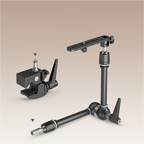 Friction Magic Arm Camera Mount with Super Clamp and Camera Platform, Overhead Camera Desk Mount Stand