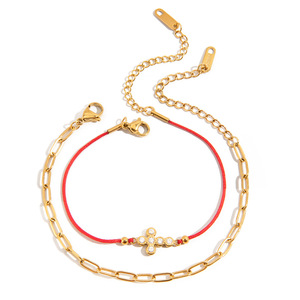 Stainless Steel Rhinestone Cross <b>Red</b> Rope <b>Bracelet</b> Set For Women Gift Jewelry - Product Image 5